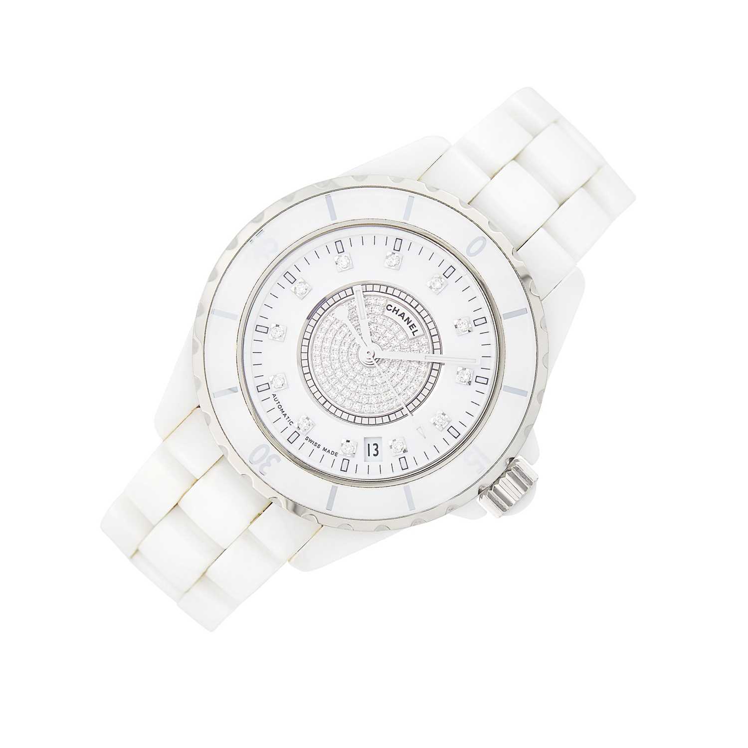 Lot 72 - Chanel White Ceramic, Stainless Steel and Diamond Wristwatch, Ref. H2122