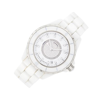 Lot 72 - Chanel White Ceramic, Stainless Steel and Diamond Wristwatch, Ref. H2122