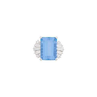 Lot 169 - Oscar Heyman & Brothers Platinum, Aquamarine and Diamond Ring