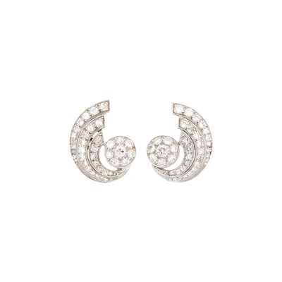 Lot 82 - Pair of Platinum and Diamond Earclips