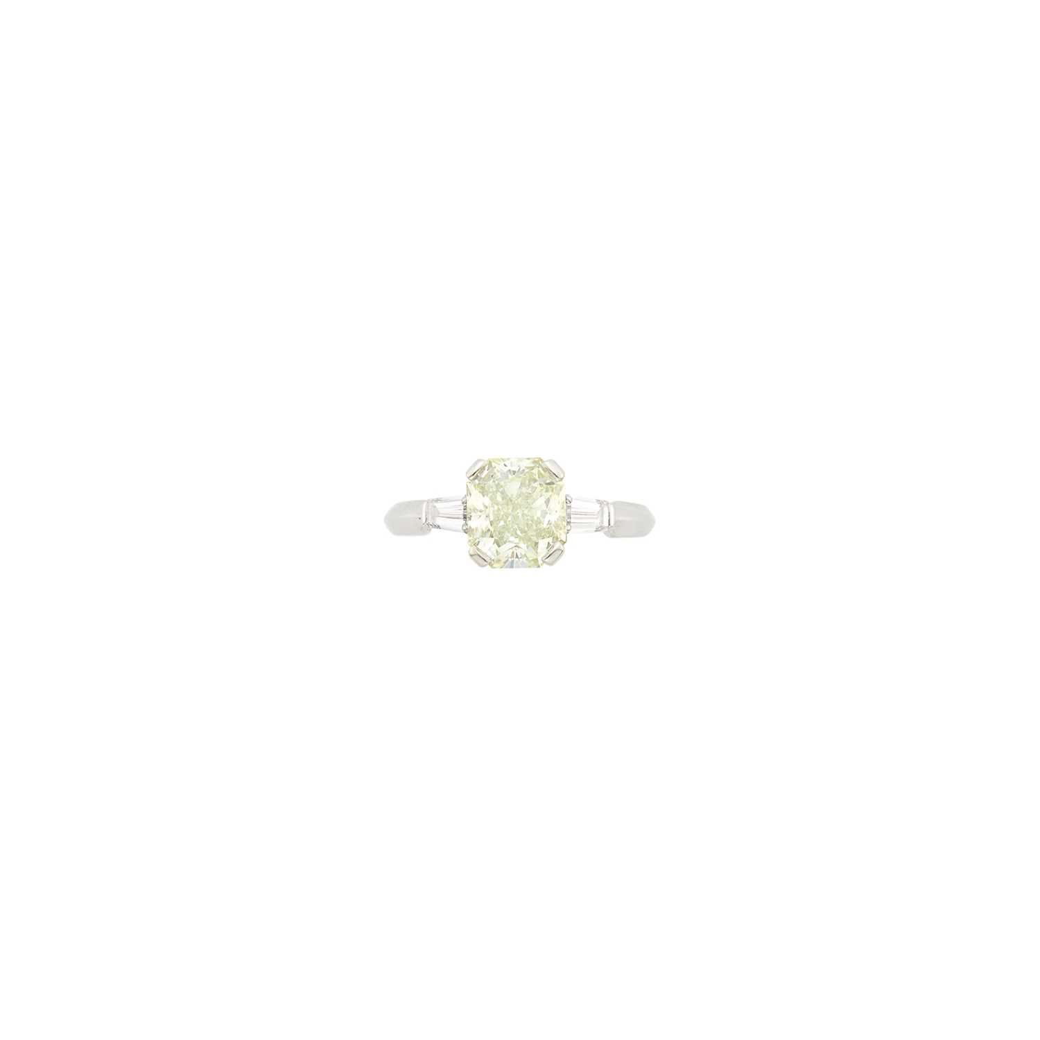 Lot 1079 - Van Cleef & Arpels Platinum, Fancy Grayish Greenish Yellow Diamond and Diamond Ring