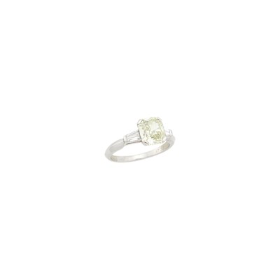 Lot 1079 - Van Cleef & Arpels Platinum, Fancy Grayish Greenish Yellow Diamond and Diamond Ring