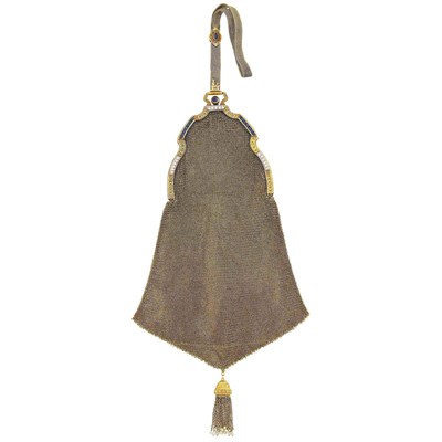 Lot 78 - Antique Gold, Platinum, Sapphire, Diamond and Seed Pearl Tassel Mesh Purse