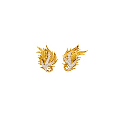 Lot 2185 - Pair of Two-Color Gold and Diamond Earclips