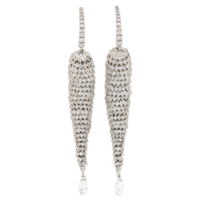 Lot 95 - Pair of White Gold, Diamond and Diamond Briolette Pendant-Earrings