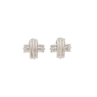Lot 2102 - Tiffany & Co. Pair of White Gold 'X' Earclips