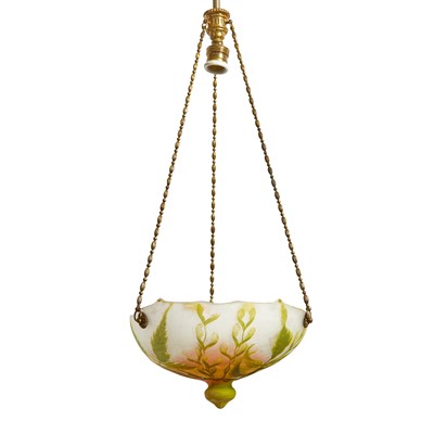 Lot 263 - Gallé Art Nouveau Gilt-Metal Mounted Acid-Etched Cameo Glass Single-Light Plafonnier
