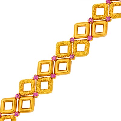 Lot 1145 - Tiffany & Co. Gold and Ruby Bracelet