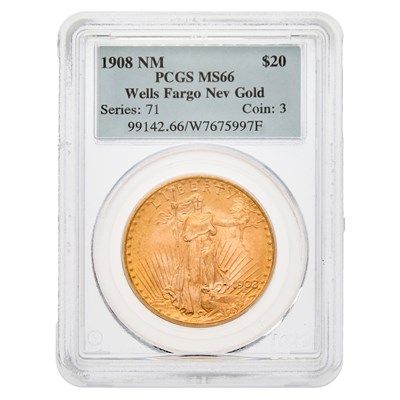 Lot 24 - United States. 1908 No Motto Saint Gaudens Double Eagle. PCGS MS-66, Wells Fargo Hoard.