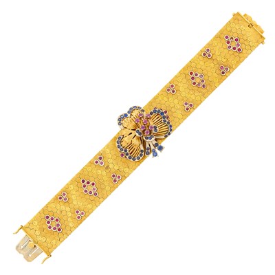 Lot 132 - Gold, Ruby and Sapphire Brooch/Bracelet Combination