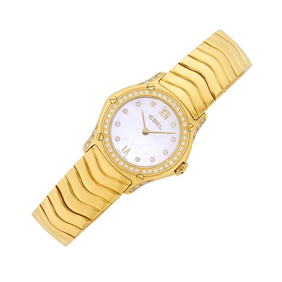 Lot 161 - Ebel Gold, Mother-of-Pearl and Diamond 'Classic Wave' Wristwatch, Ref. E-8157F19-10