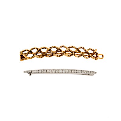 Lot 1101 - Pair of White Gold, Gold and Diamond Barrettes