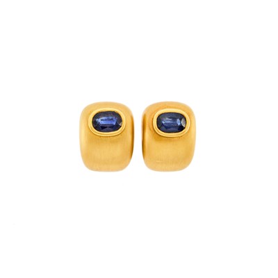 Lot 1026 - Pair of Gold and Sapphire Earrings