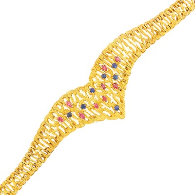 Lot 1097 - Gold, Sapphire and Ruby Bracelet