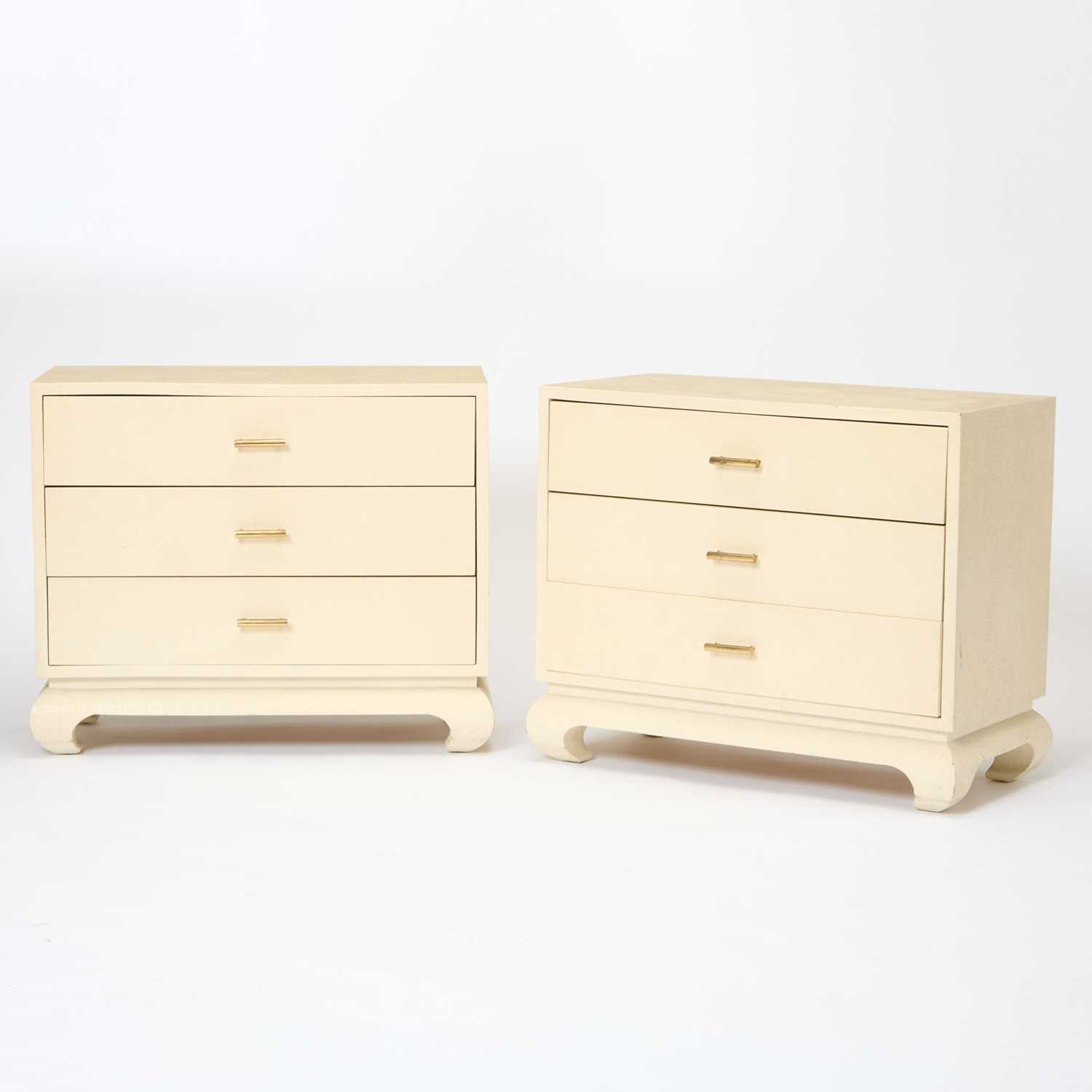 Lot 283 - Pair of Karl Springer Style Lacquered Bedside Chests of Drawers