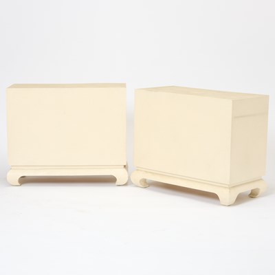 Lot 283 - Pair of Karl Springer Style Lacquered Bedside Chests of Drawers