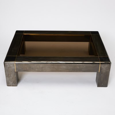 Lot 291 - Karl Springer Gun Metal and Glass Low Table