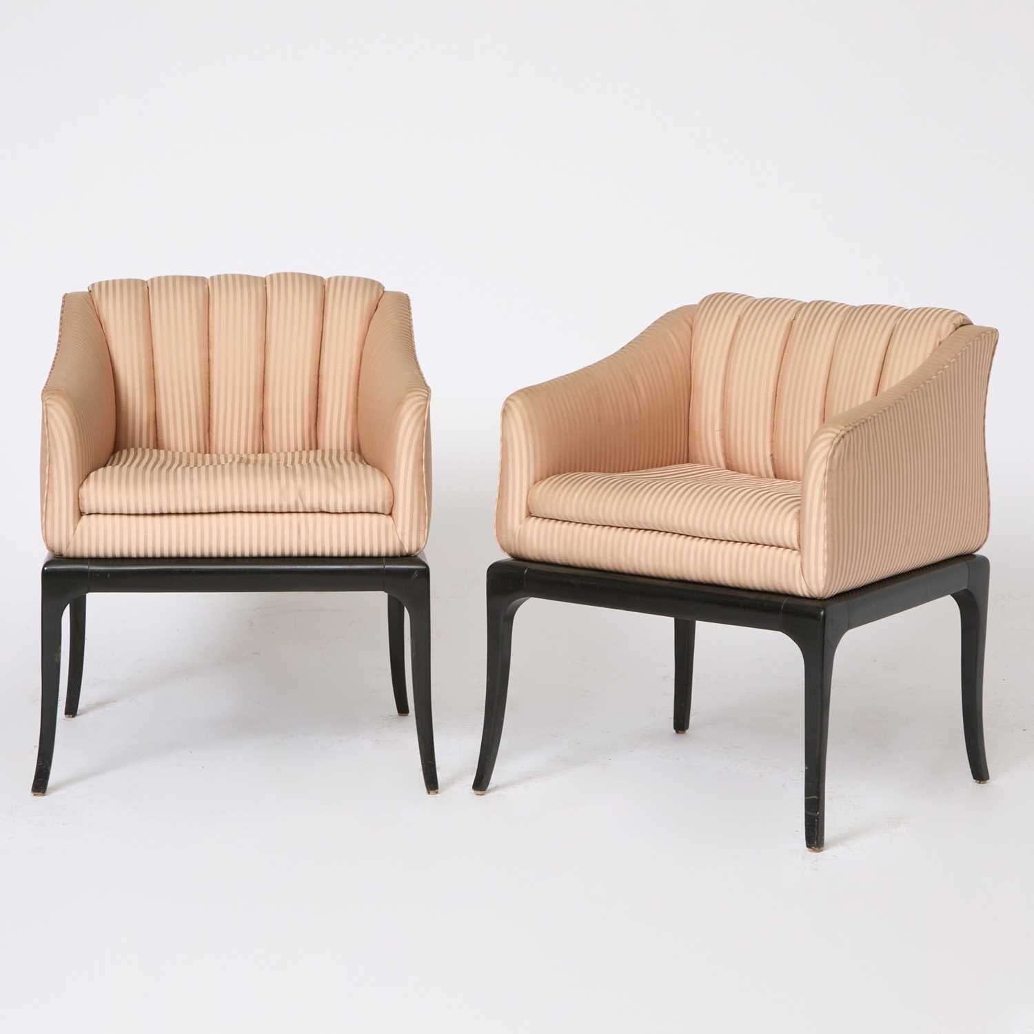 Lot 285 - Pair of Art Deco Style Upholstered Ebonized Armchairs