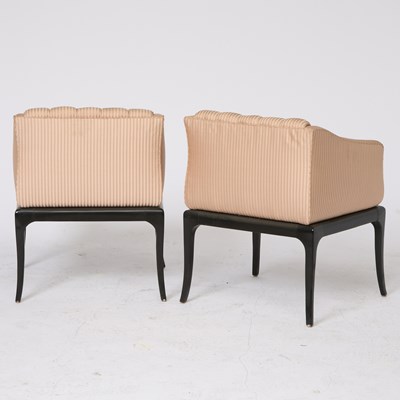 Lot 285 - Pair of Art Deco Style Upholstered Ebonized Armchairs