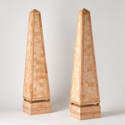 Lot 48 - Pair of Tesselated Marble Veneered Obelisks