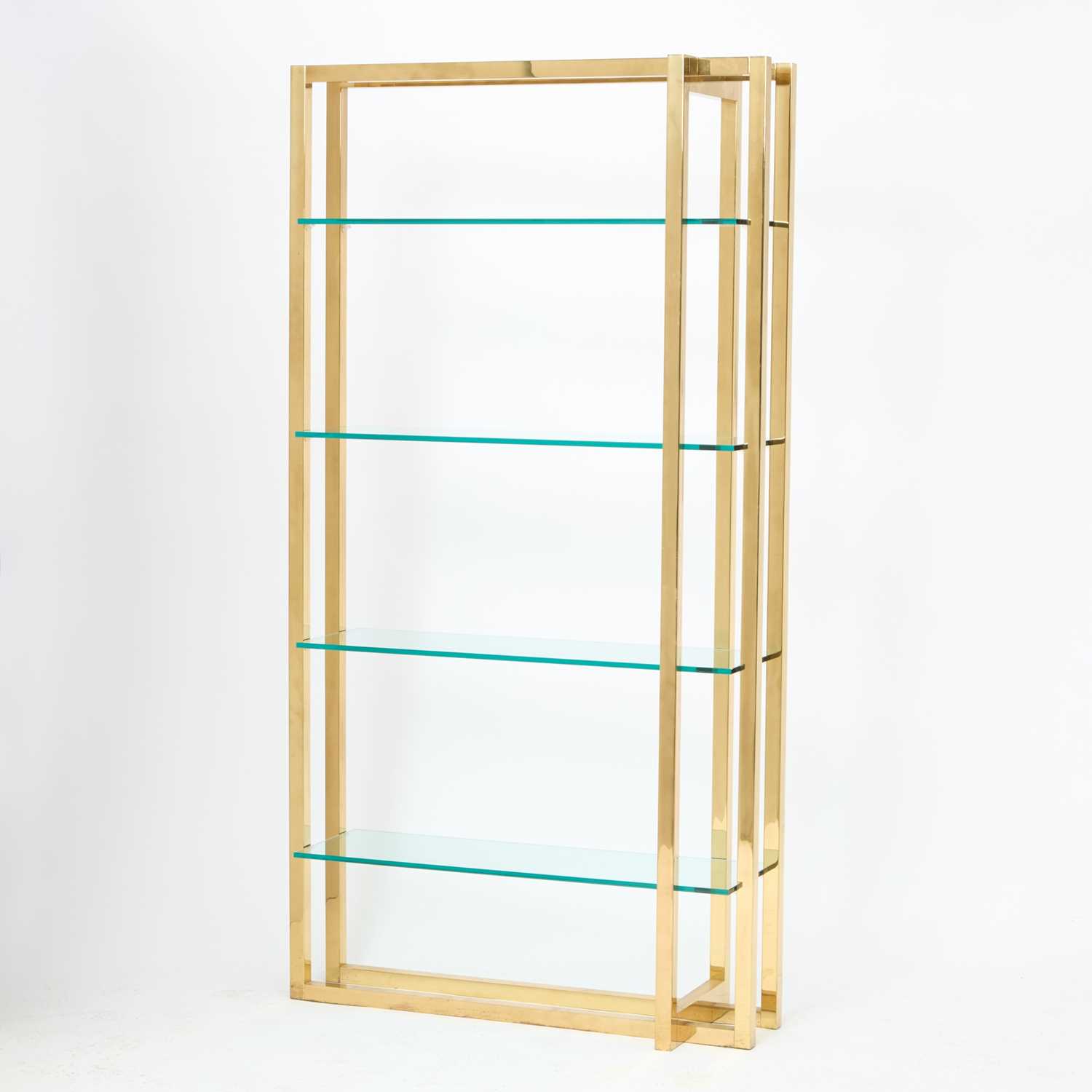 Lot 292 - Modern Glass and Brass Bookcase