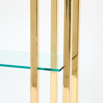 Lot 292 - Modern Glass and Brass Bookcase