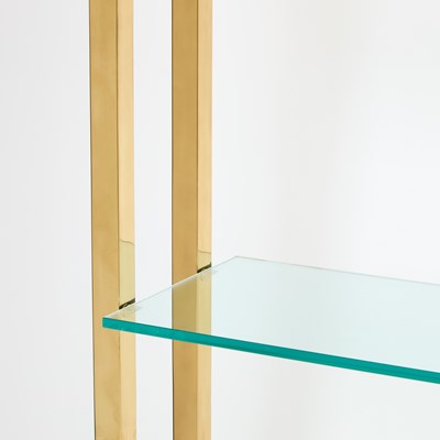Lot 292 - Modern Glass and Brass Bookcase