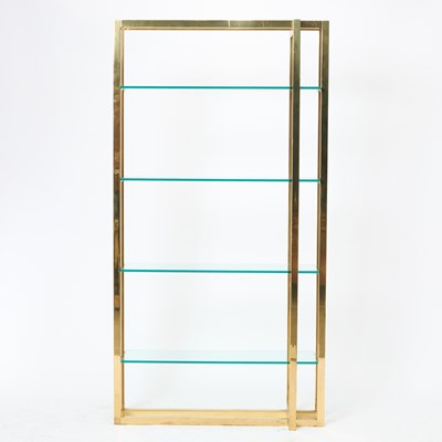 Lot 292 - Modern Glass and Brass Bookcase