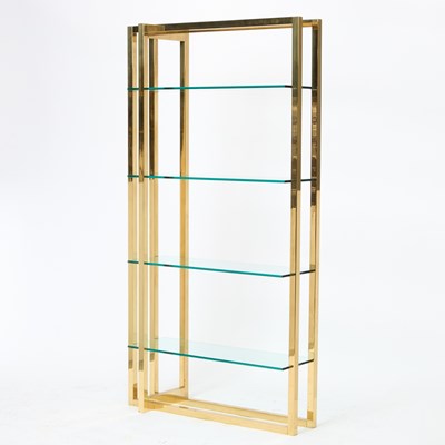 Lot 292 - Modern Glass and Brass Bookcase