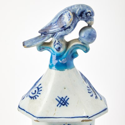 Lot 131 - Pair of Delft Tin Glazed Earthenware Covered Vases
