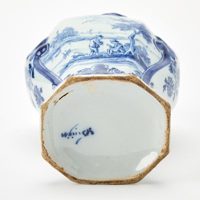 Lot 131 - Pair of Delft Tin Glazed Earthenware Covered Vases