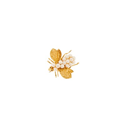 Lot 1043 - Gold and Freshwater Pearl Bee Pin