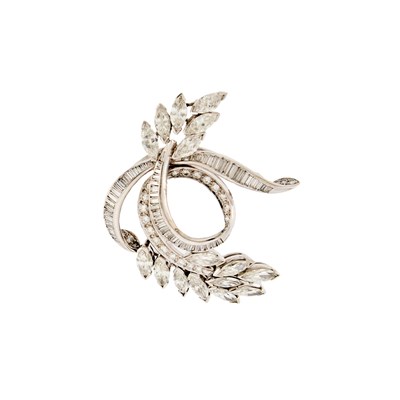 Lot 1124 - Platinum and Diamond Ribbon Pendant-Brooch