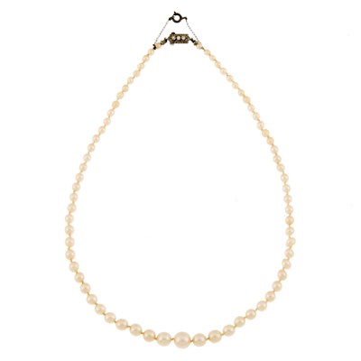 Lot 1157 - Cultured Pearl Necklace with Platinum and Diamond Clasp