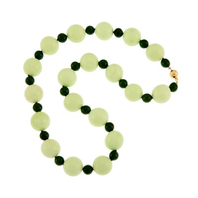Lot 1274 - Chrysoprase and Nephrite Bead Necklace with Gold Clasp