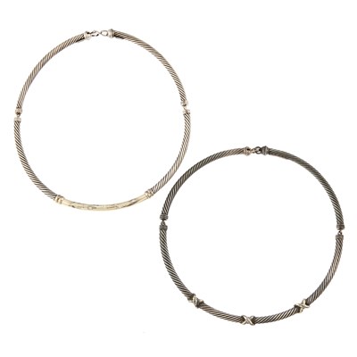 Lot 1294 - David Yurman Silver, Gold and Diamond Collar Necklaces