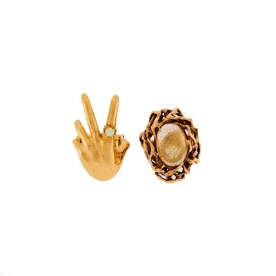 Lot 1234 - Two Gold, Rose Gold, Rutilated Quartz and Diamond Rings