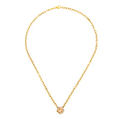 Lot 1014 - Two-Color Gold, Orange Garnet and Diamond Pendant-Necklace