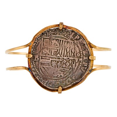 Lot 1027 - Gold and Bronze Coin Cuff Bangle Bracelet