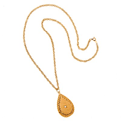 Lot 1109 - Gold and Diamond Locket Pendant with Gold Chain Necklace