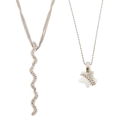 Lot 1133 - Antonini White Gold and Diamond Pendant-Necklace and Rock Crystal and Diamond Pendant with Chain Necklace