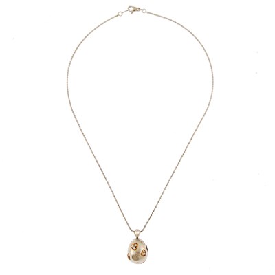 Lot 1139 - Platinum, Rose Gold and Diamond Pendant-Necklace