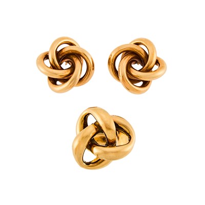 Lot 1241 - Pair of Gold Knot Earrings and Ring