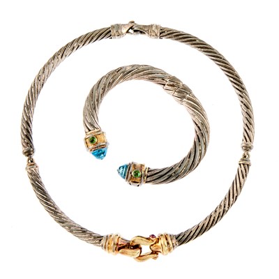 Lot 1290 - David Yurman Silver, Gold and Gem-Set 'Renaissance' Bracelet and 'Buckle' Collar Necklace