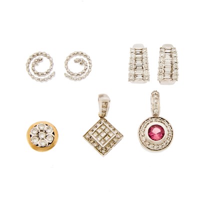 Lot 1155 - Group of White Gold, Gold, Diamond and Pink Tourmaline Jewelry
