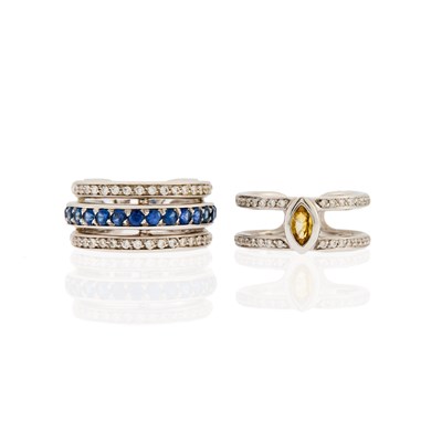 Lot 1123 - Antonini Two White Gold, Sapphire, Yellow Sapphire and Diamond Band Rings