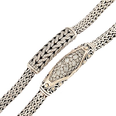 Lot 1292 - John Hardy Two Silver, Gold, Diamond and White Topaz Bracelets