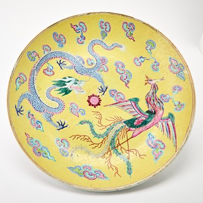 Lot 240 - A Chinese Yellow Ground Enameled Porcelain Charger