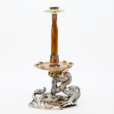 Lot 83 - A Fine and Unusual Chinese Silver and Agate Candle Holder