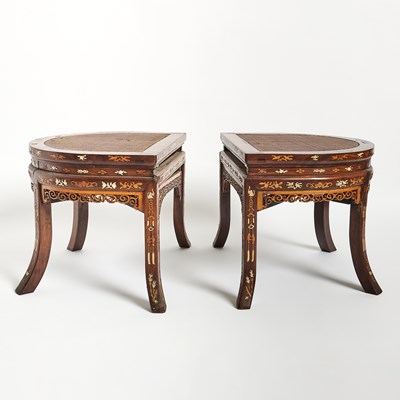 Lot 130 - A Pair of Chinese Bone and Boxwood-Inlaid Tables
